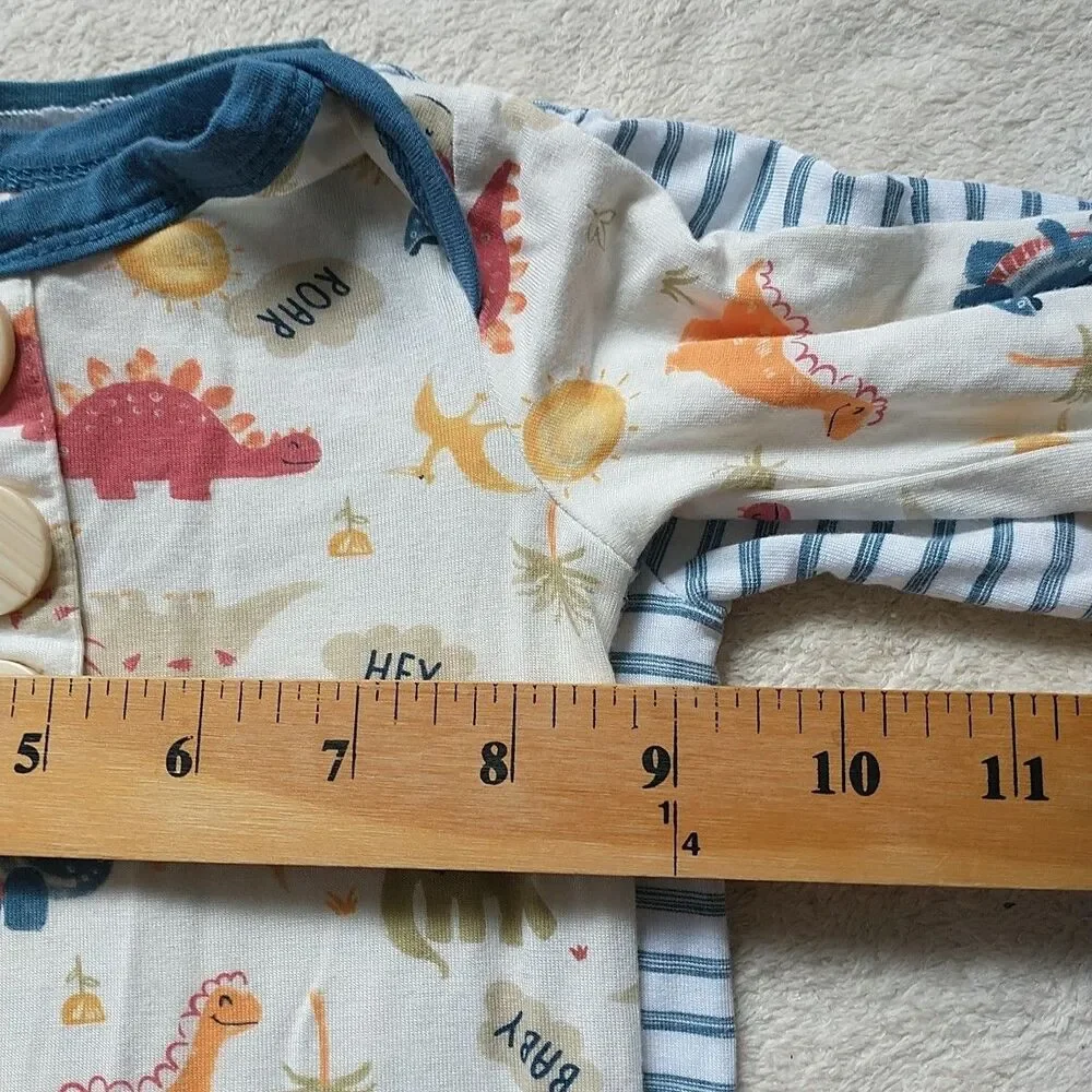 Milkberry One-piece Bodysuit Baby Boy 0-6M Dinosours Striped Bamboo Set Of 2